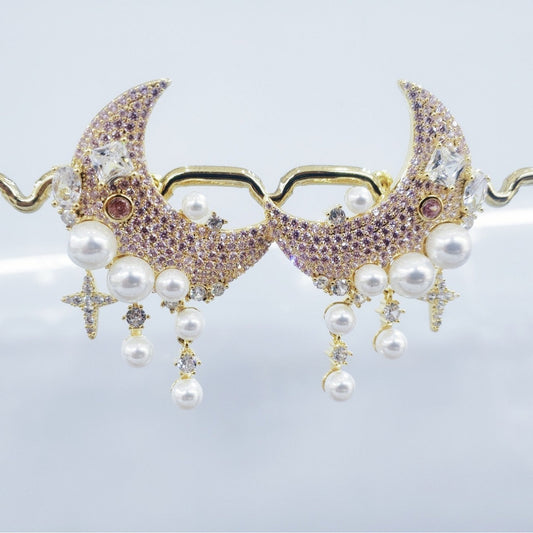 Micro Inlaid Zirconium Moon Pearl Earrings