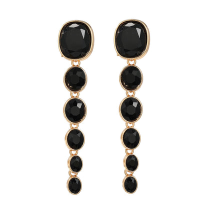 Multi layered Oval Water Diamond Long Earrings
